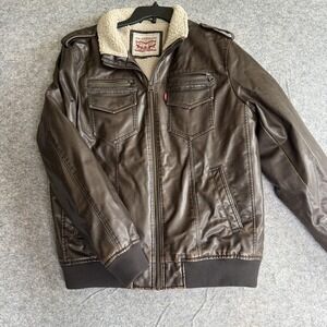 Levis Jacket Mens Large Faux Leather Sherpa Lined Aviator Motorcycle Zip Up